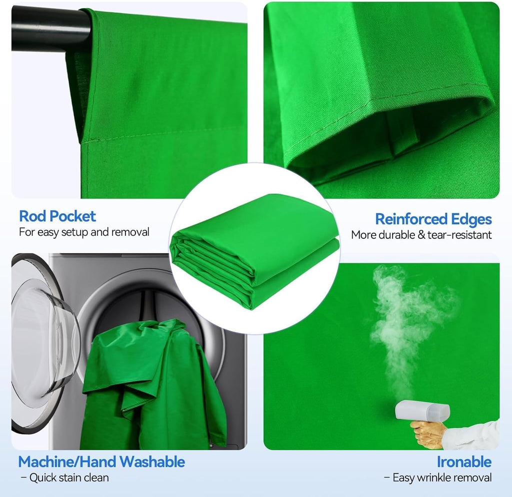 8.5 X 10Ft Green Screen Backdrop Kit with Tripod Stand, Photography Background Support System with 10 X12Ft 100% Cotton Muslin Chromakey Backdrop for Photo Studio, Video Shooting, Live Streaming