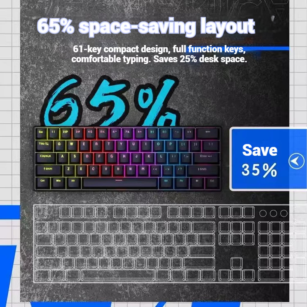 2026 New USB Gaming Mechanical Mini Keyboard Red Switch RGB Backlit 61 Keys Wired Feel for Game/Office