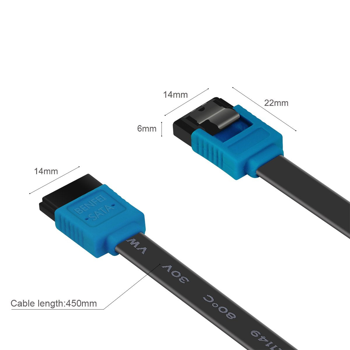 SATA Cable III,  3 Pack SATA Cable III 6Gbps Straight HDD SDD Data Cable with Locking Latch 18 Inch for SATA HDD, SSD, CD Driver, CD Writer