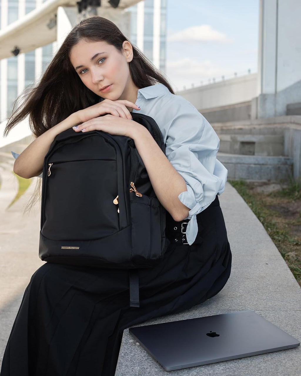 Travel Backpack for Women, 15.6 Inch Laptop Backpack with USB Charging Hole, Water Resistant College Bookbag, Large Capacity Black Computer Backpacks for Work, Black