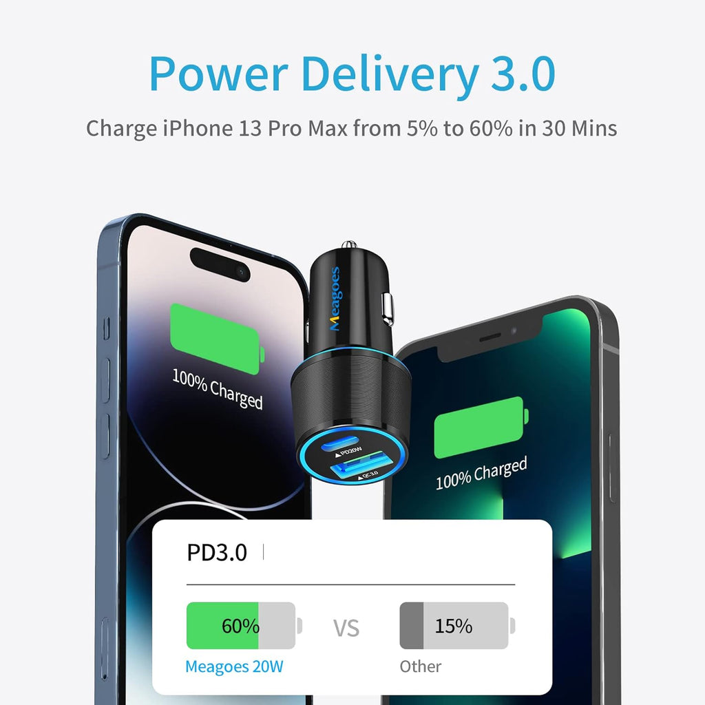Fast USB C Car Charger,  20W PD Rapid Charging Adapter Compatible for Apple Iphone 14 Pro Max/14 Pro/14 Plus/14/13/12/Mini/11/Xs/Xr/X/8 Plus/Se 3-3.3Ft Mfi Certified Type C to Lightning Cable
