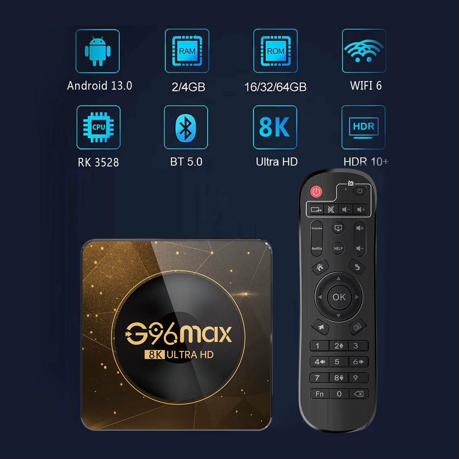 Android 13 8K Ultra HD Smart TV Box Wifi6 Fast Stable Transmission Media Player 4GB64GB Large Memory Netflix Youtube ATV MAXA13